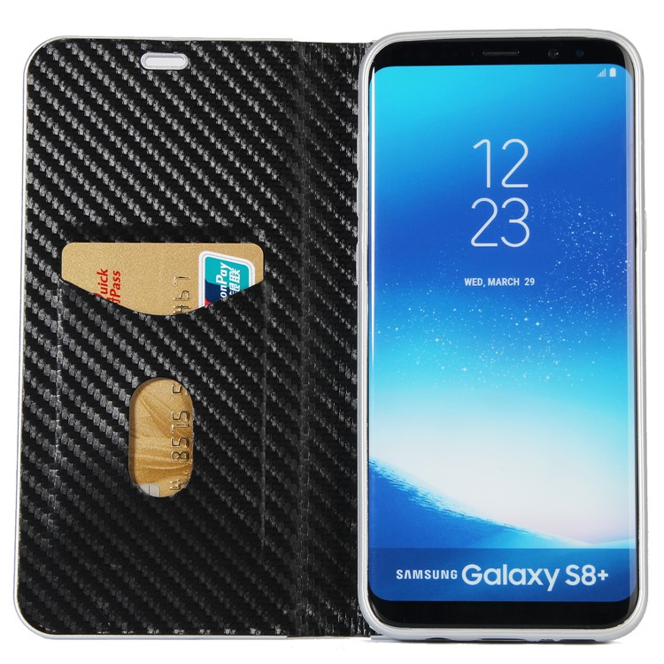 Carbon Fiber Texture Auto-absorbed Leather Case with Card Holder for Samsung Galaxy S8 SM-G950 - Black-4