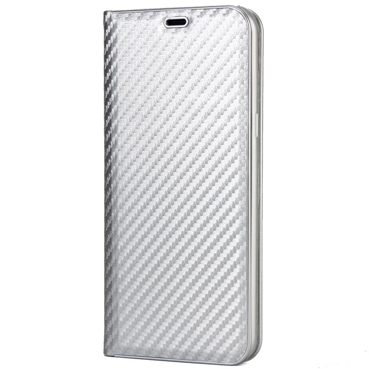 Carbon Fiber Texture Auto-absorbed Leather Cover with Stand for Samsung Galaxy S8 SM-G950 - White-2