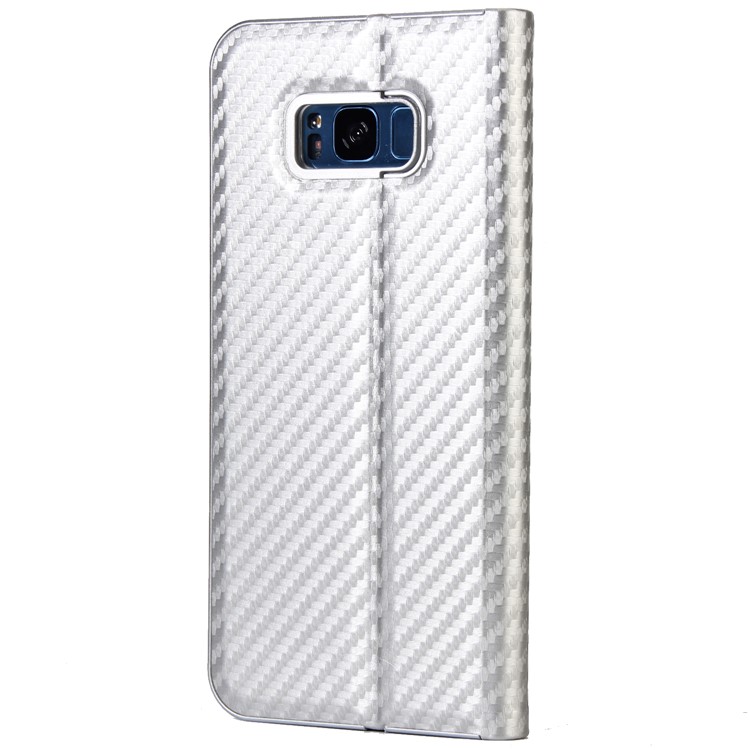 Carbon Fiber Texture Auto-absorbed Leather Cover with Stand for Samsung Galaxy S8 SM-G950 - White-3