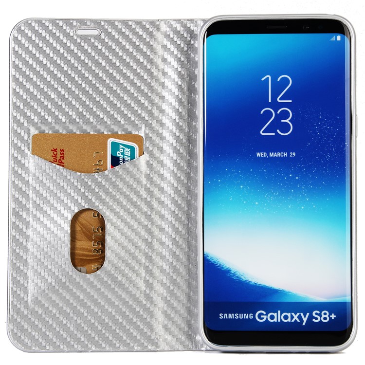 Carbon Fiber Texture Auto-absorbed Leather Cover with Stand for Samsung Galaxy S8 SM-G950 - White-4