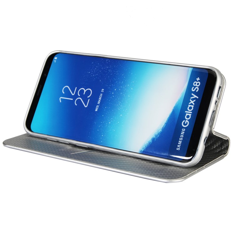 Carbon Fiber Texture Auto-absorbed Leather Cover with Stand for Samsung Galaxy S8 SM-G950 - White-5