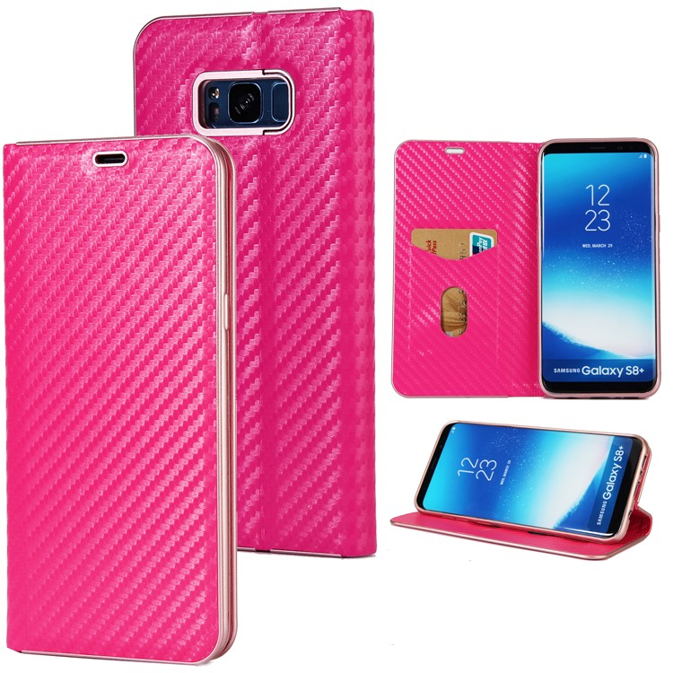 Carbon Fiber Texture Auto-absorbed Leather Stand Shell for Samsung Galaxy S8 SM-G950 - Rose-1