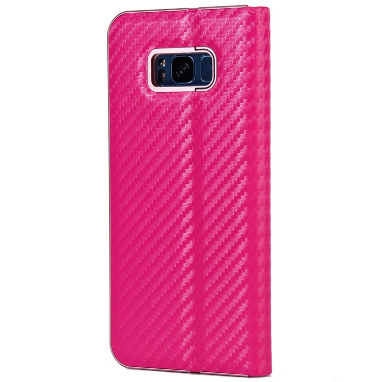 Carbon Fiber Texture Auto-absorbed Leather Stand Shell for Samsung Galaxy S8 SM-G950 - Rose-3