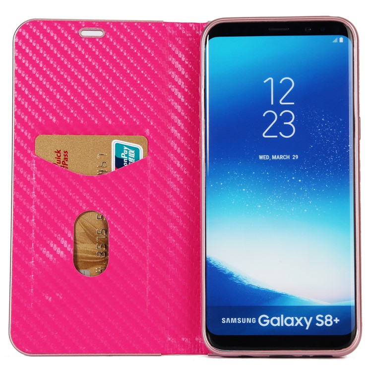 Carbon Fiber Texture Auto-absorbed Leather Stand Shell for Samsung Galaxy S8 SM-G950 - Rose-4