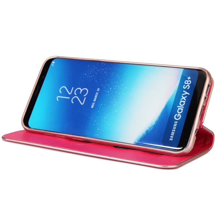 Carbon Fiber Texture Auto-absorbed Leather Stand Shell for Samsung Galaxy S8 SM-G950 - Rose-5