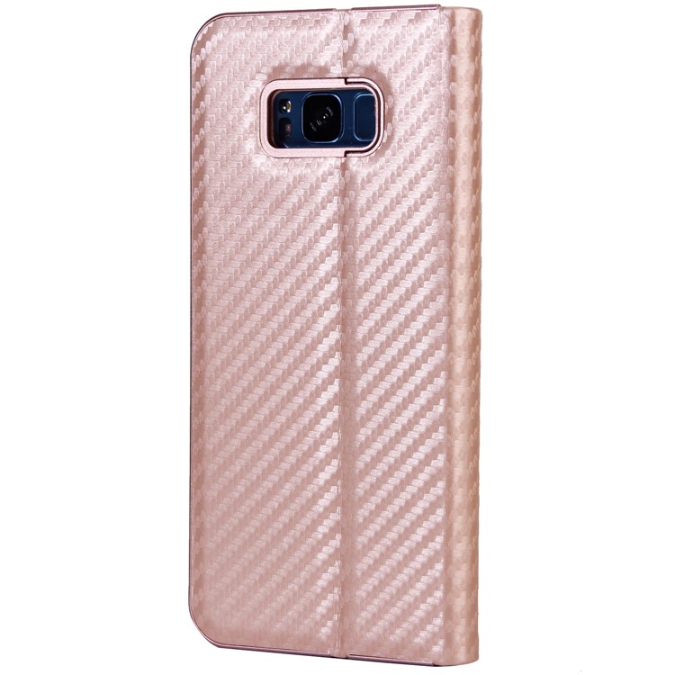 Carbon Fiber Texture Auto-absorbed Leather Protective Cover Shell for Samsung Galaxy S8 SM-G950 - Rose Gold-3