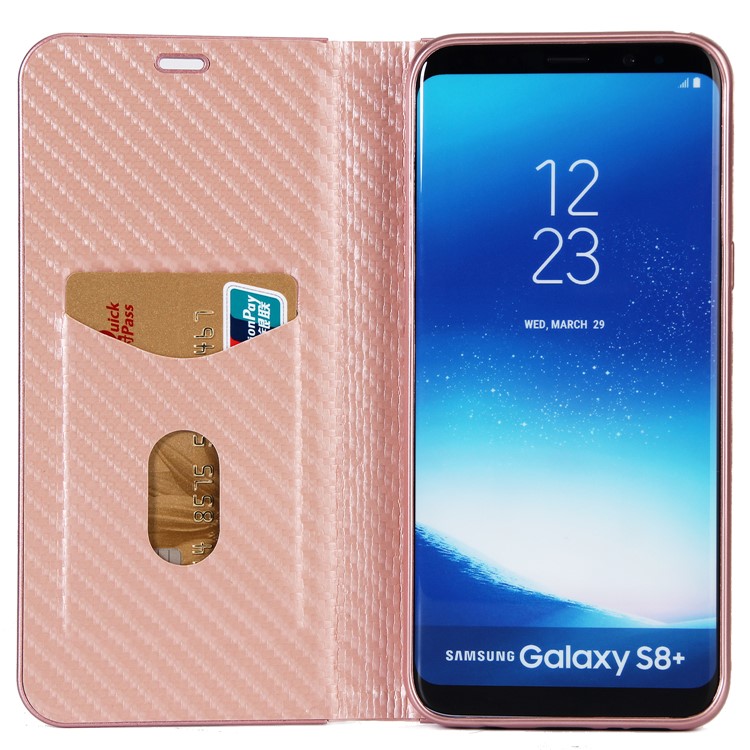 Carbon Fiber Texture Auto-absorbed Leather Protective Cover Shell for Samsung Galaxy S8 SM-G950 - Rose Gold-4