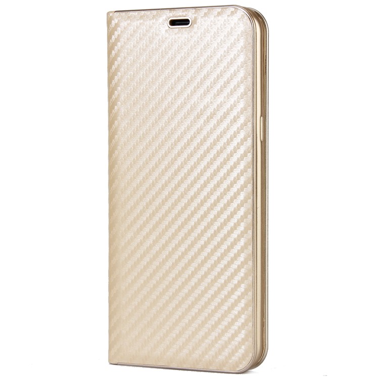 Carbon Fiber Texture Auto-absorbed Leather Card Slot Case Cover for Samsung Galaxy S8 SM-G950 - Gold-2