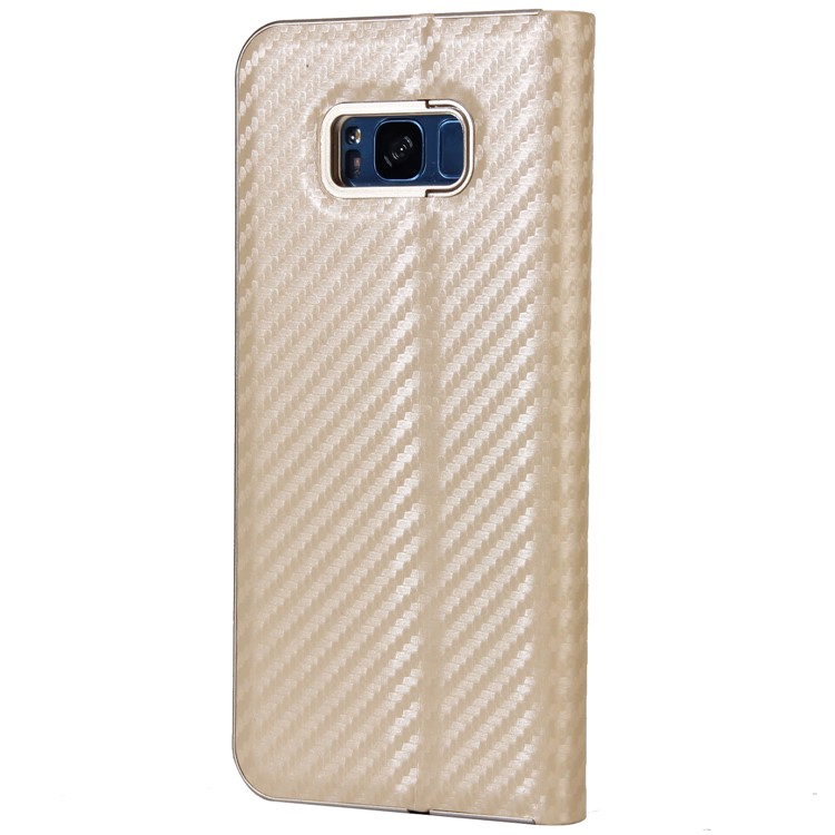 Carbon Fiber Texture Auto-absorbed Leather Card Slot Case Cover for Samsung Galaxy S8 SM-G950 - Gold-3