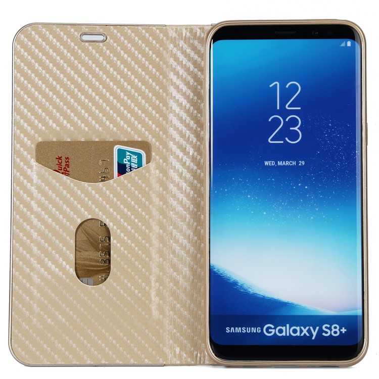 Carbon Fiber Texture Auto-absorbed Leather Card Slot Case Cover for Samsung Galaxy S8 SM-G950 - Gold-4