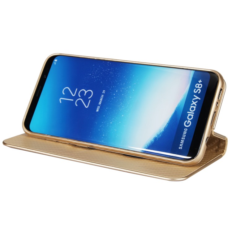Carbon Fiber Texture Auto-absorbed Leather Card Slot Case Cover for Samsung Galaxy S8 SM-G950 - Gold-5