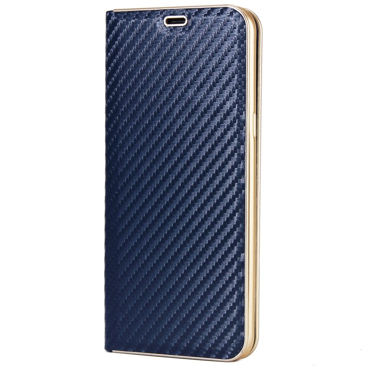 Carbon Fiber Texture Auto-absorbed Leather Phone Casing for Samsung Galaxy S8 SM-G950 - Dark Blue-2