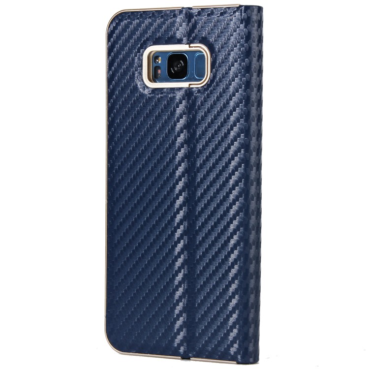 Carbon Fiber Texture Auto-absorbed Leather Phone Casing for Samsung Galaxy S8 SM-G950 - Dark Blue-3