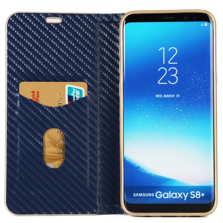 Carbon Fiber Texture Auto-absorbed Leather Phone Casing for Samsung Galaxy S8 SM-G950 - Dark Blue-4