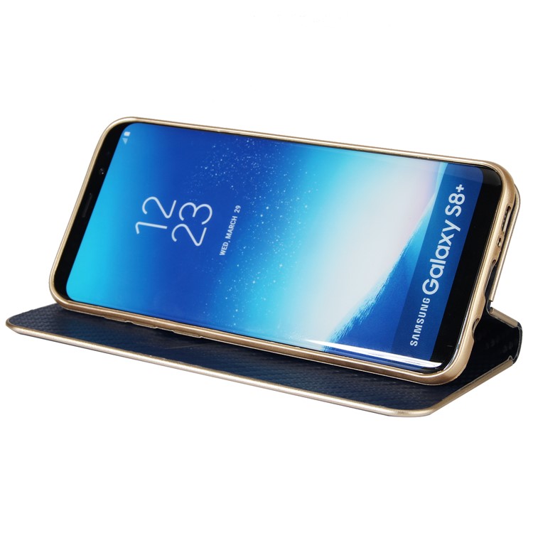 Carbon Fiber Texture Auto-absorbed Leather Phone Casing for Samsung Galaxy S8 SM-G950 - Dark Blue-5
