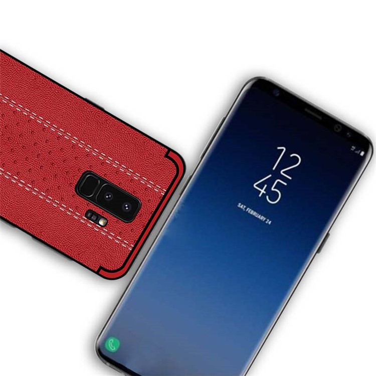 NXE Stitching PU Leather Coated TPU Cell Phone Case for Samsung Galaxy S9+ G965 - Red-4