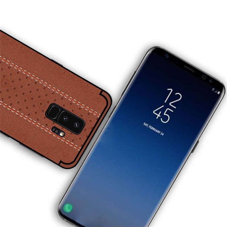 NXE Stitching PU Leather Coated TPU Protection Case for Samsung Galaxy S9+ G965 - Brown-4