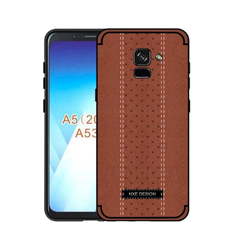 NXE Stitching PU Leather Coated TPU Back Casing for Samsung Galaxy A8 (2018) - Brown-1