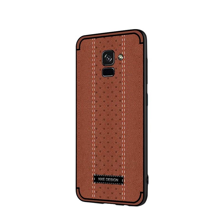 NXE Stitching PU Leather Coated TPU Back Casing for Samsung Galaxy A8 (2018) - Brown-4