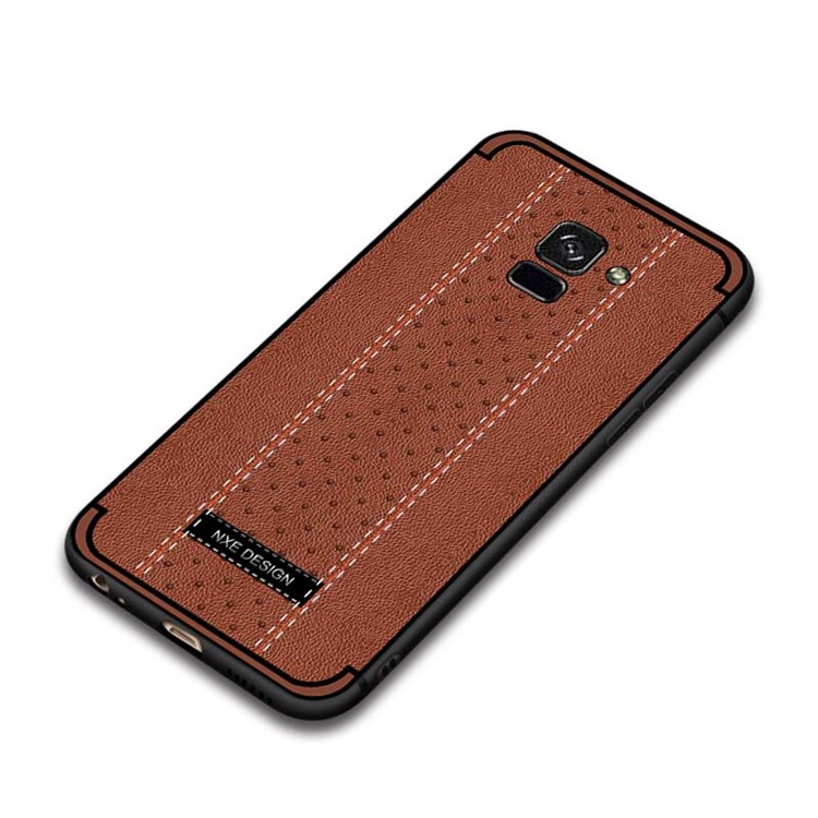 NXE Stitching PU Leather Coated TPU Back Casing for Samsung Galaxy A8 (2018) - Brown-5