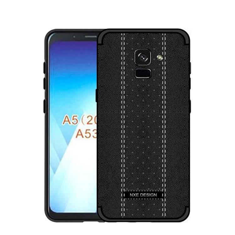 NXE Stitching PU Leather Coated TPU Back Case for Samsung Galaxy A8+ (2018) - Black-1