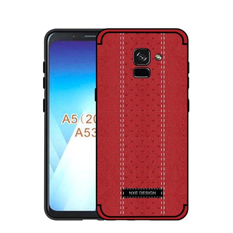 NXE Stitching PU Leather Coated TPU Back Cover for Samsung Galaxy A8+ (2018) - Red-1