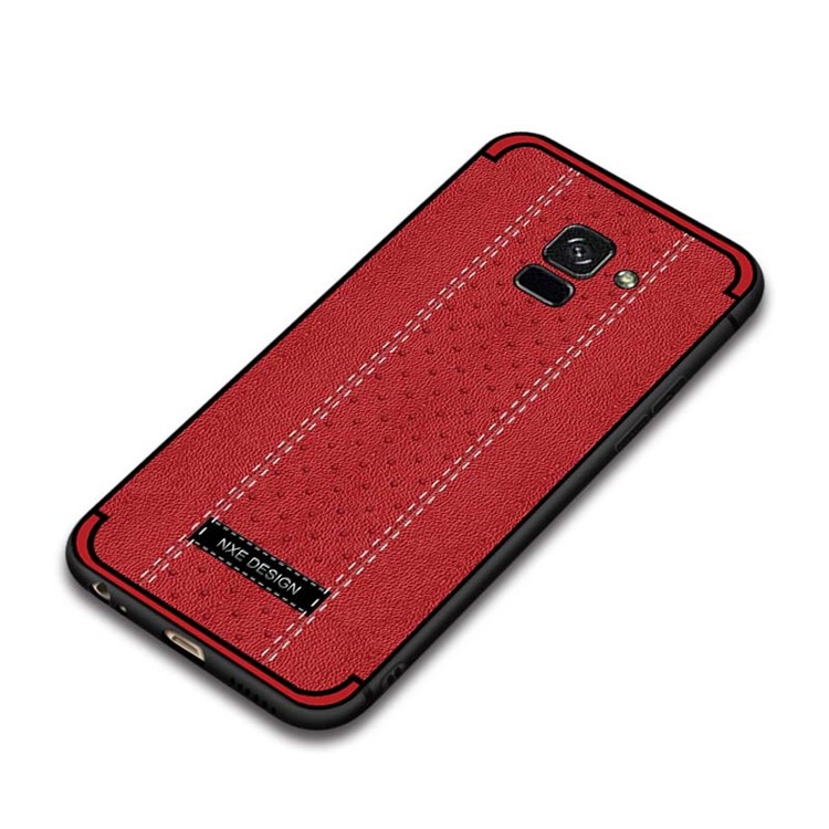 NXE Stitching PU Leather Coated TPU Back Cover for Samsung Galaxy A8+ (2018) - Red-5