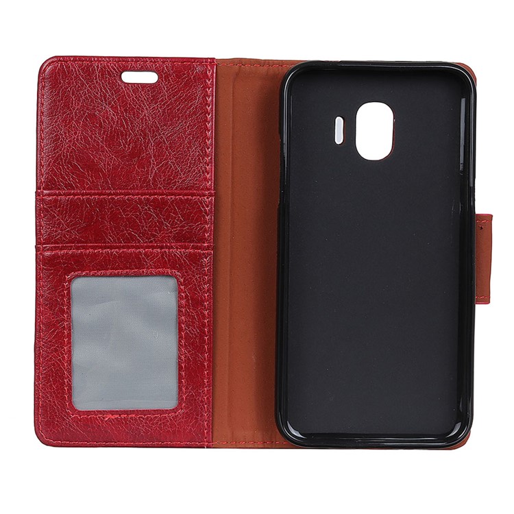 Textured Split Leather Wallet Cover for Samsung Galaxy J2 Pro 2018 - Red-4