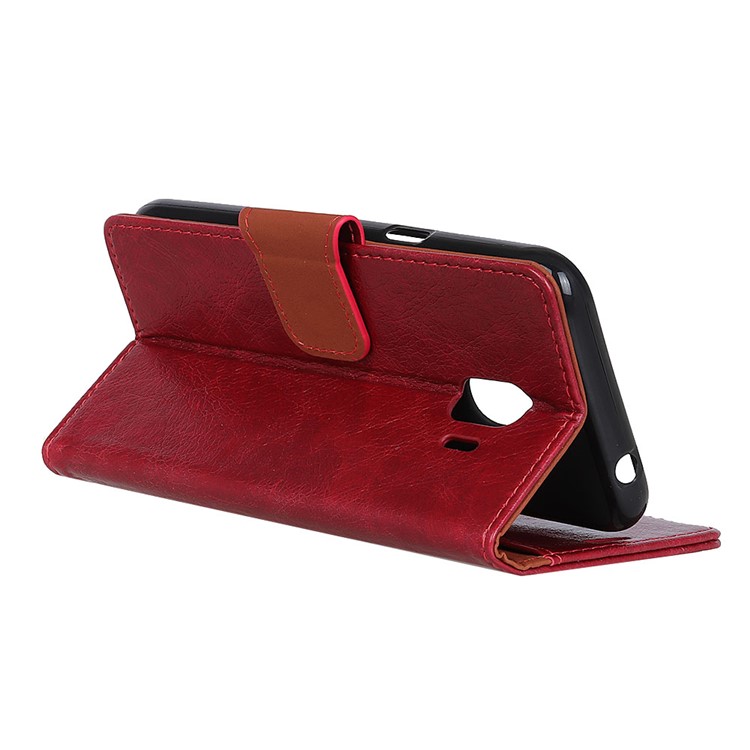 Textured Split Leather Wallet Cover for Samsung Galaxy J2 Pro 2018 - Red-5