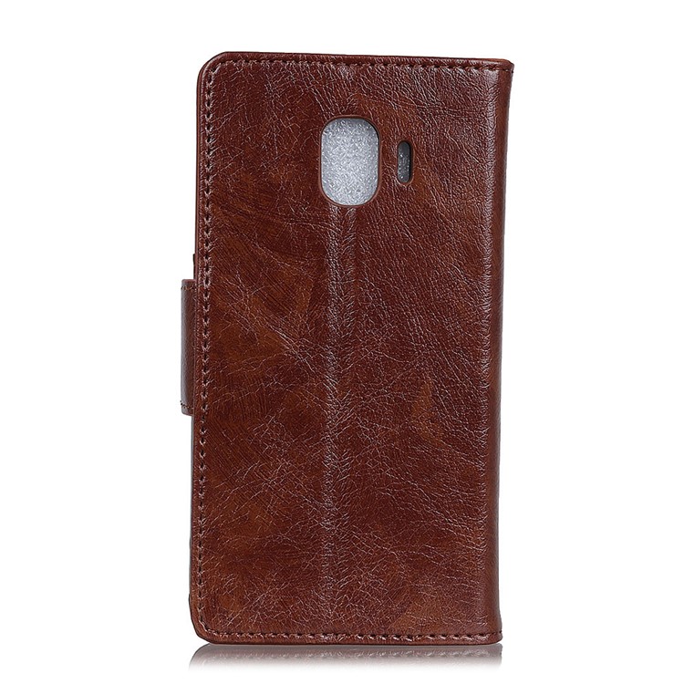 Textured Split Leather Wallet Shell Case for Samsung Galaxy J2 Pro 2018 - Brown-3