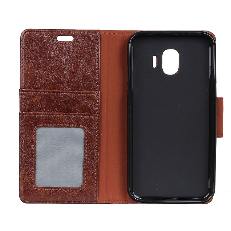 Textured Split Leather Wallet Shell Case for Samsung Galaxy J2 Pro 2018 - Brown-4