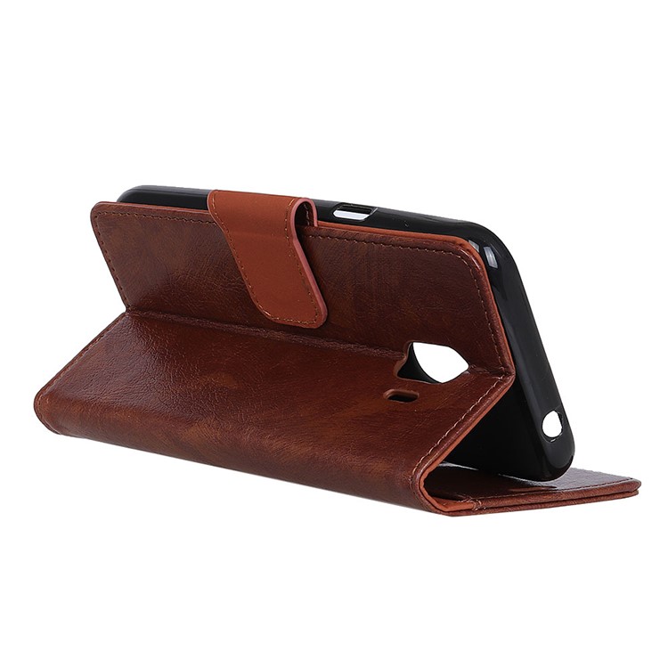 Textured Split Leather Wallet Shell Case for Samsung Galaxy J2 Pro 2018 - Brown-5
