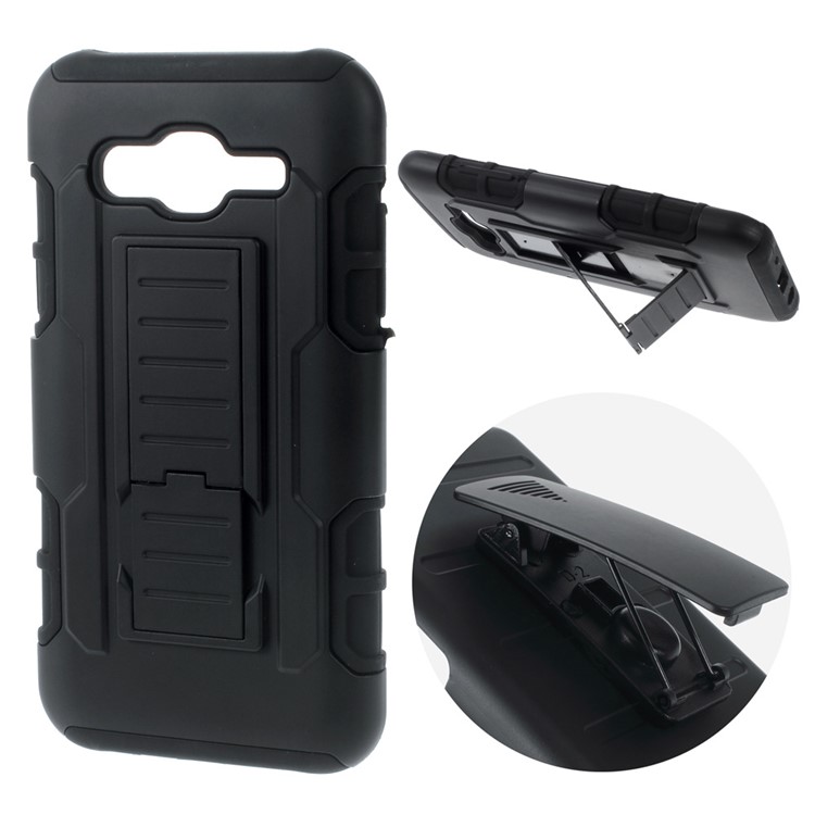 For Samsung Galaxy J5 SM-J500F Belt Clip Kickstand PC Silicone Hybrid Cover - Black-1