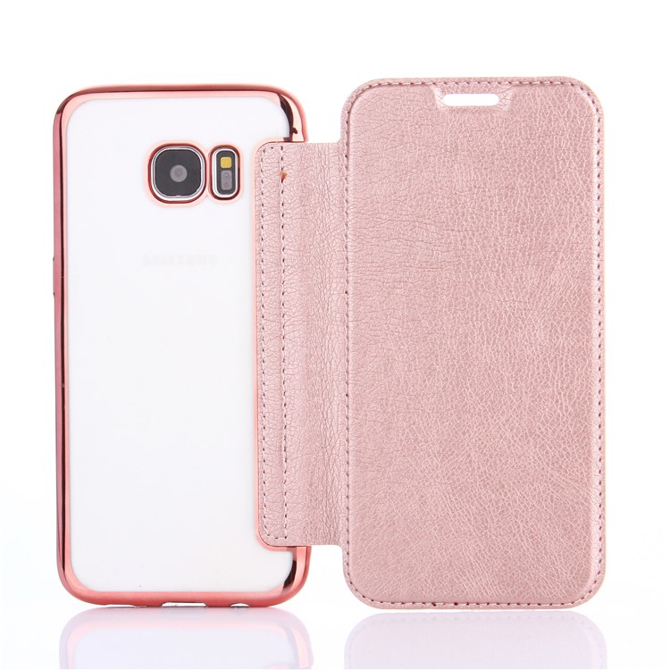 Litchi Texture PU Leather + Plated TPU Card Slot Case for Samsung Galaxy S7 edge G935 - Rose Gold-2