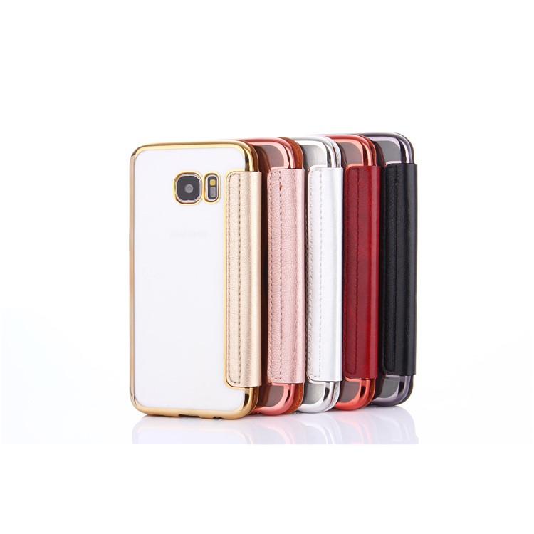 Litchi Texture PU Leather + Plated TPU Card Slot Case for Samsung Galaxy S7 edge G935 - Rose Gold-4