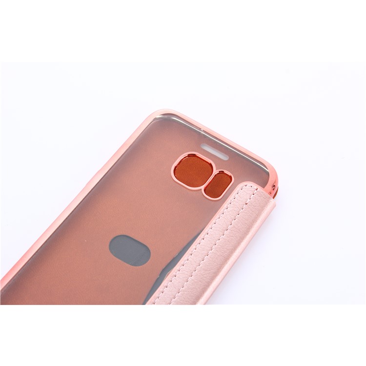 Litchi Texture PU Leather + Plated TPU Card Slot Case for Samsung Galaxy S7 edge G935 - Rose Gold-6