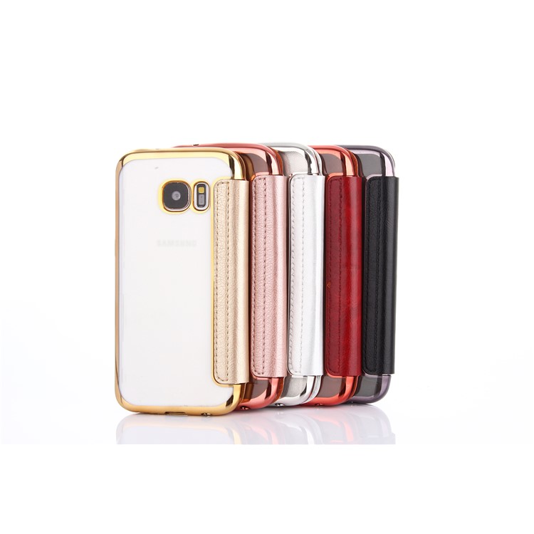 Litchi Texture PU Leather + Plated TPU Card Holder Case for Samsung Galaxy S7 G930 - Rose Gold-4