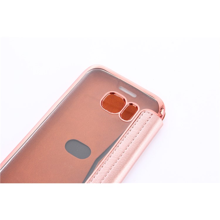 Litchi Texture PU Leather + Plated TPU Card Holder Case for Samsung Galaxy S7 G930 - Rose Gold-6