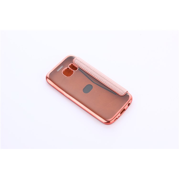 Litchi Texture PU Leather + Plated TPU Card Holder Case for Samsung Galaxy S7 G930 - Rose Gold-7