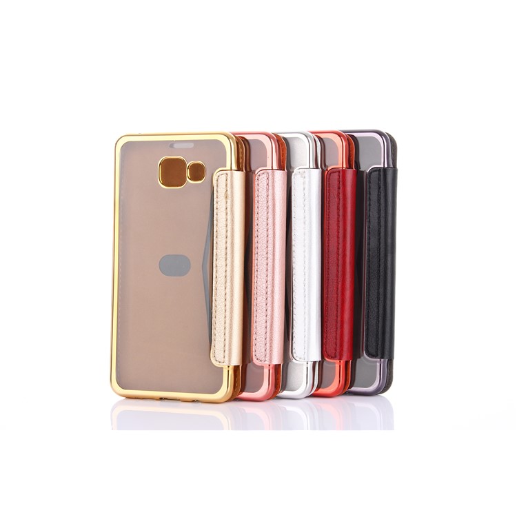 Litchi Texture PU Leather + Plated TPU Card Holder Case for Samsung Galaxy A7 SM-A710F (2016) - Rose Gold-4