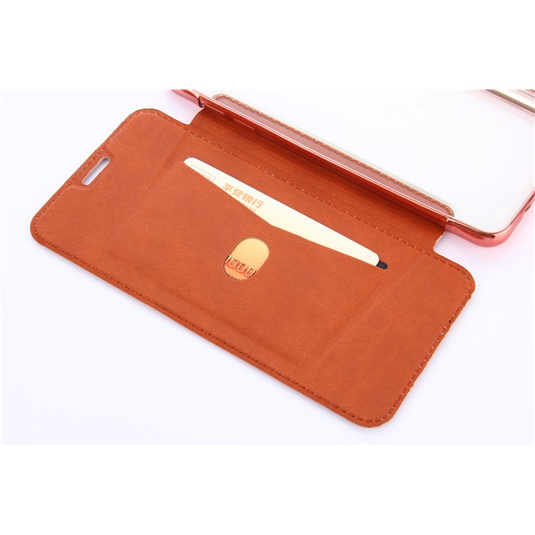 Litchi Texture PU Leather + Plated TPU Card Holder Case for Samsung Galaxy A7 SM-A710F (2016) - Rose Gold-5