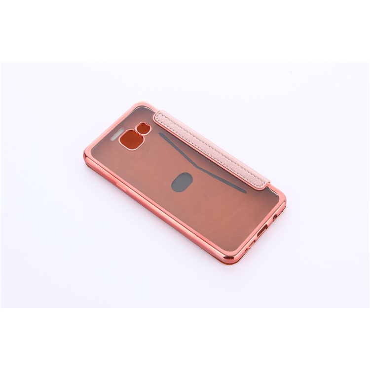 Litchi Texture PU Leather + Plated TPU Card Holder Case for Samsung Galaxy A7 SM-A710F (2016) - Rose Gold-6