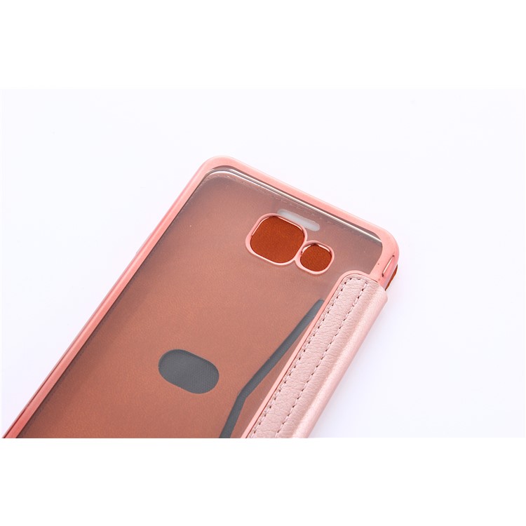 Litchi Texture PU Leather + Plated TPU Card Holder Case for Samsung Galaxy A7 SM-A710F (2016) - Rose Gold-7