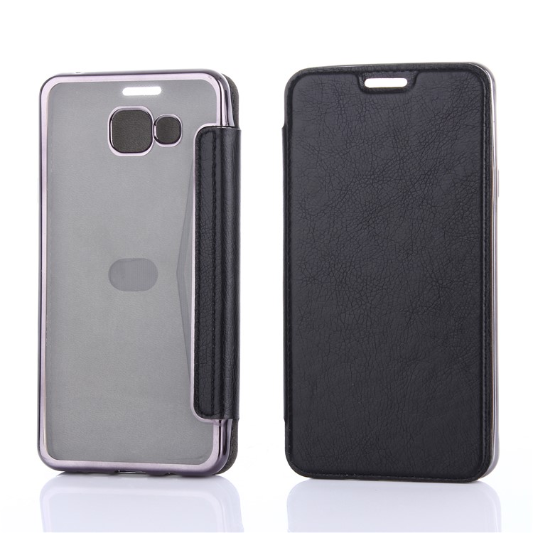 Litchi Texture PU Leather + Plated TPU Card Slot Phone Cover for Samsung Galaxy A7 SM-A710F (2016) - Black-1