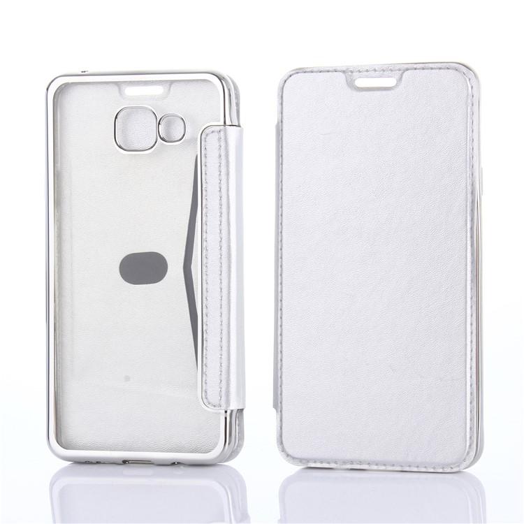 Litchi Texture PU Leather + Plated TPU Card Holder Flip Case for Samsung Galaxy A7 SM-A710F (2016) - White-1