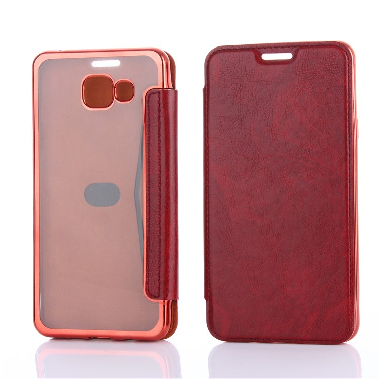 Litchi Texture PU Leather + Plated TPU Card Holder Mobile Casing for Samsung Galaxy A7 SM-A710F (2016) - Red-1