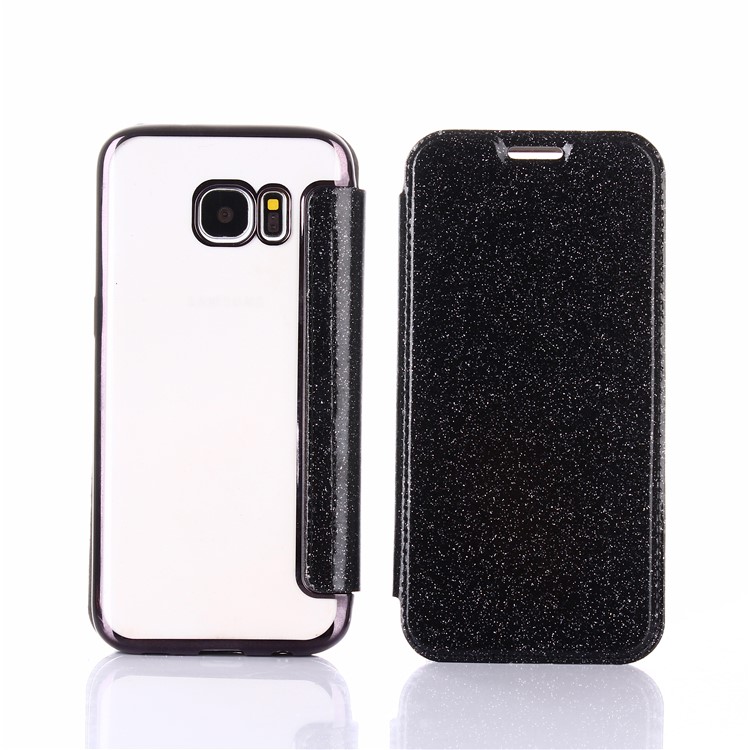 Flash Powder PU Leather + Plated TPU Mobile Case for Samsung Samsung Galaxy S7 edge G935 - Black-1