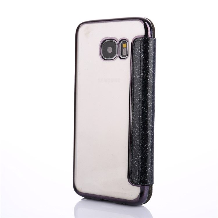 Flash Powder PU Leather + Plated TPU Mobile Case for Samsung Samsung Galaxy S7 edge G935 - Black-3