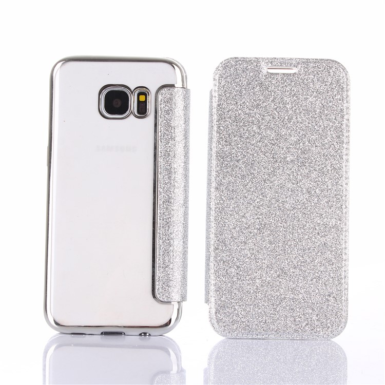Flash Powder PU Leather + Plated TPU Mobile Cover for Samsung Samsung Galaxy S7 edge G935 - Silver-1