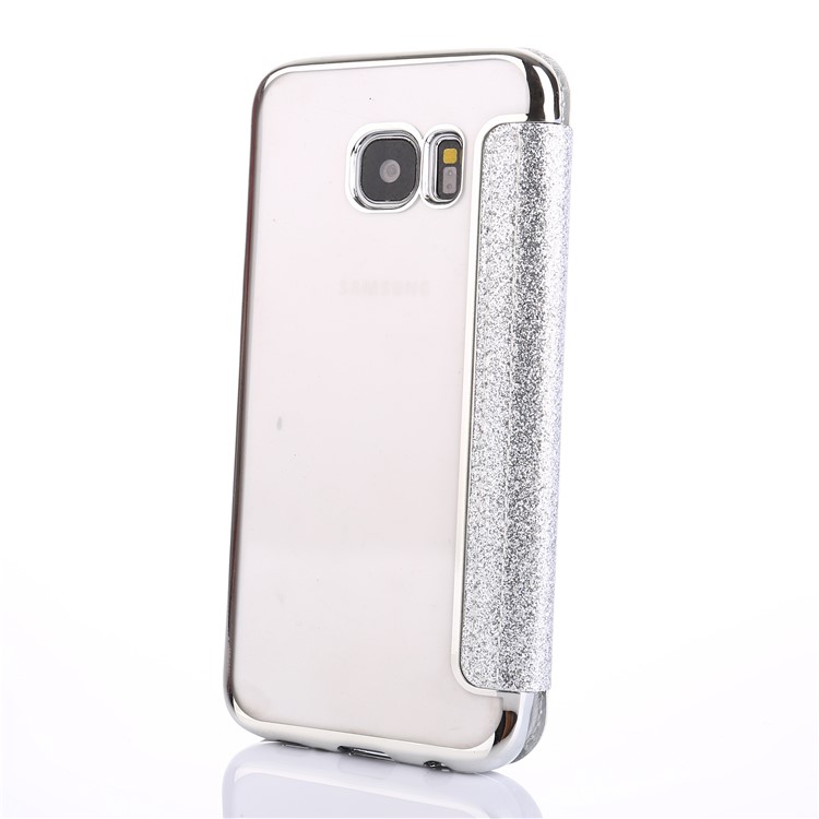 Flash Powder PU Leather + Plated TPU Mobile Cover for Samsung Samsung Galaxy S7 edge G935 - Silver-3